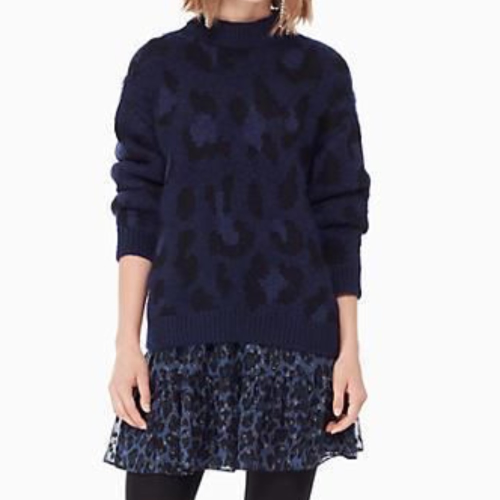 Kate Spade Leopard Print Blue Sweater XXS | Cozy Statement Piece